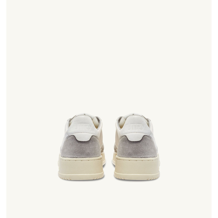 MEDALIST LOW SNEAKERS IN WHITE GOATSKIN AND GRAY SUEDE