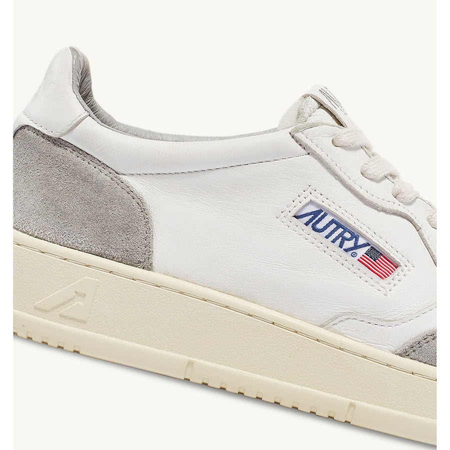 MEDALIST LOW SNEAKERS IN WHITE GOATSKIN AND GRAY SUEDE
