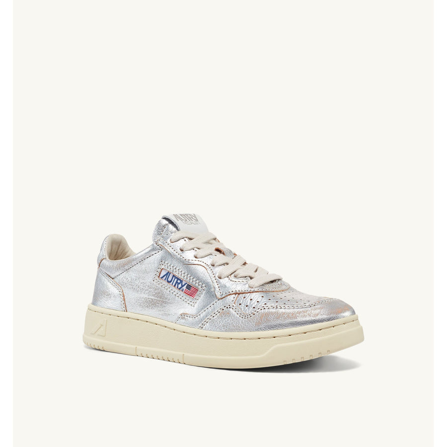 MEDALIST LOW SNEAKERS IN SILVER-TONE LEATHER