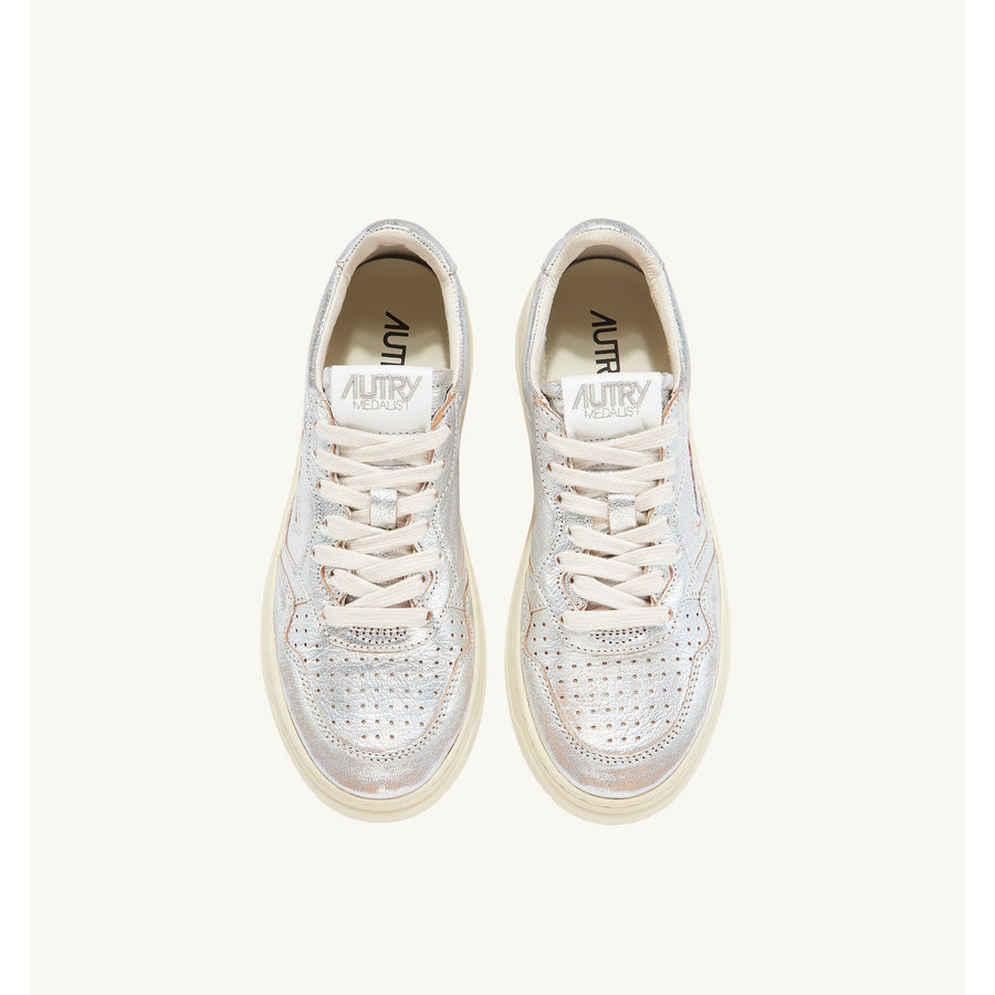 MEDALIST LOW SNEAKERS IN SILVER-TONE LEATHER