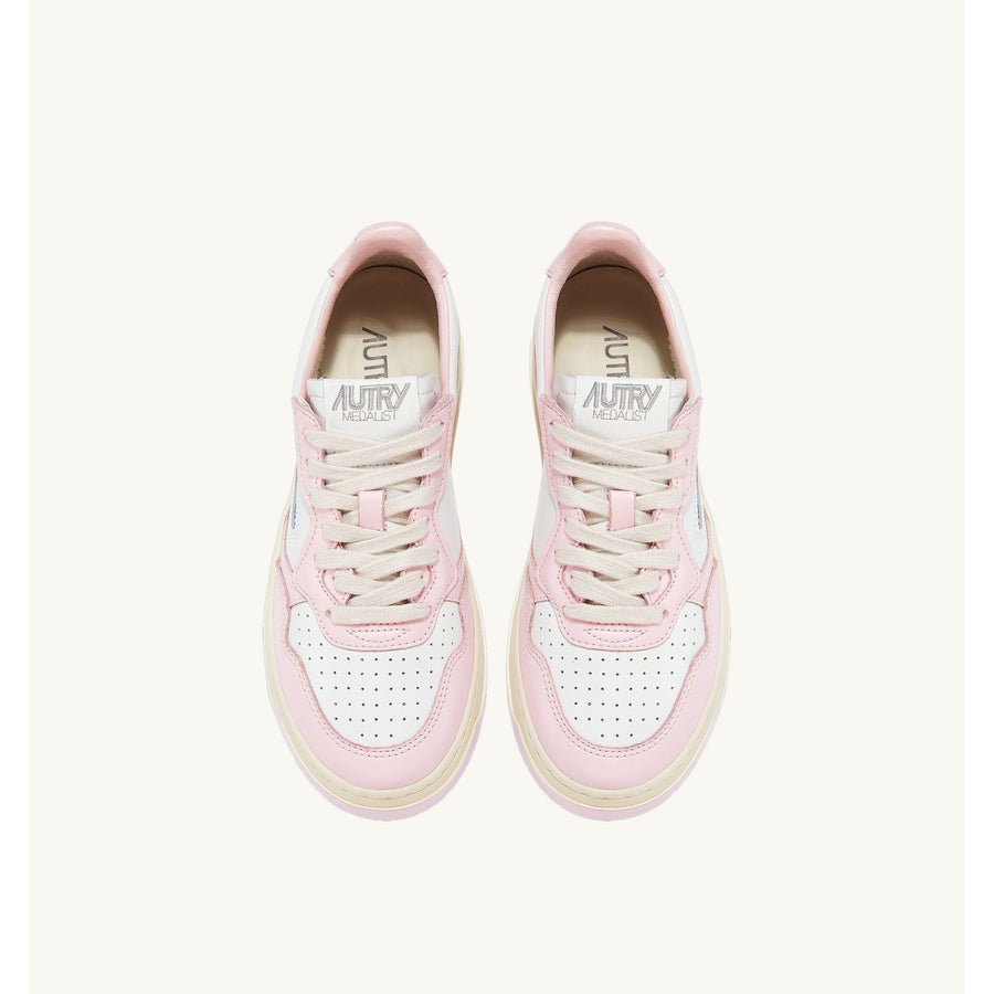 MEDALIST LOW BI-COLOR SNEAKERS IN WHITE AND PINK LEATHER