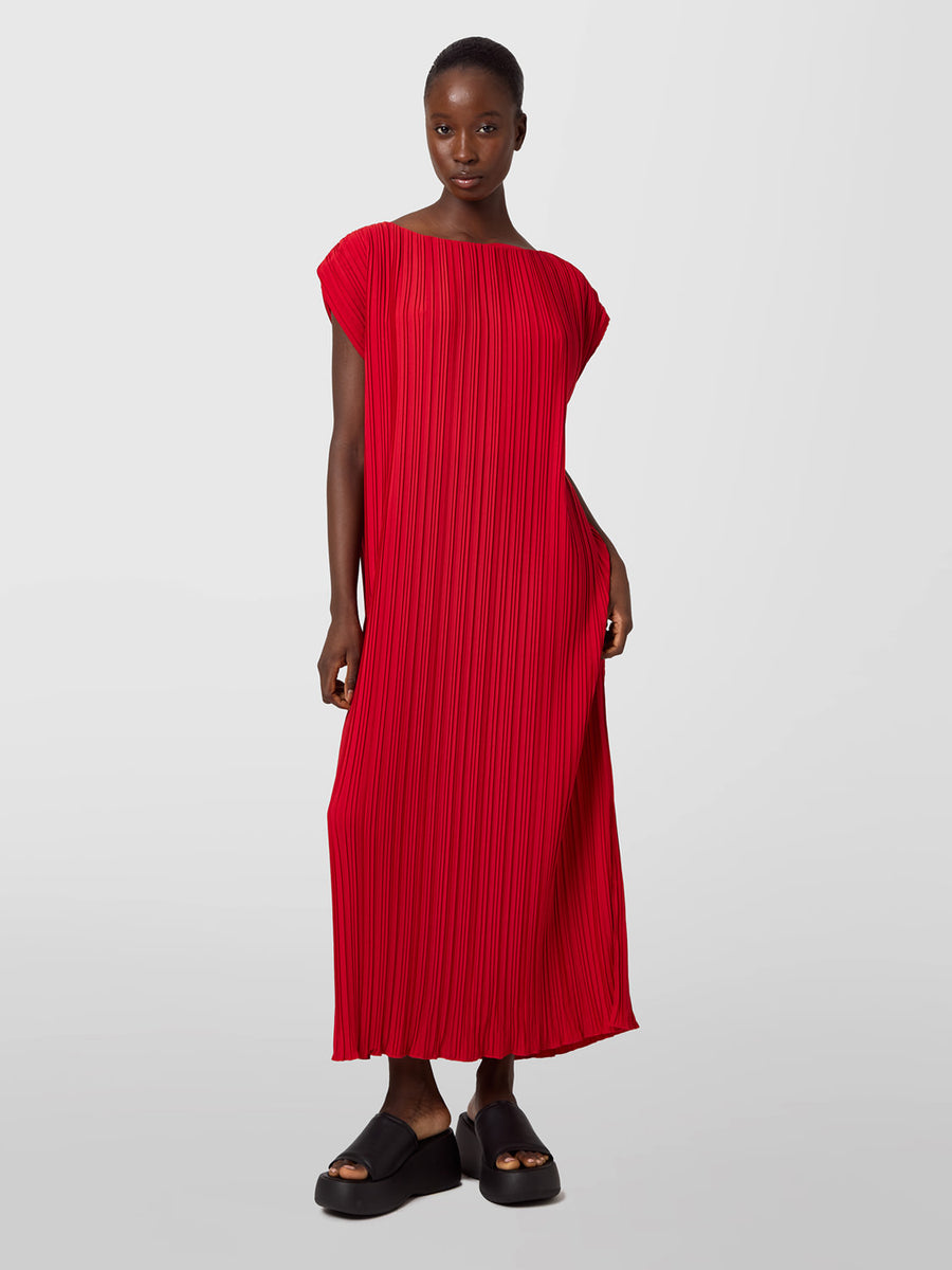 PLEATED BOAT NECK DRESS