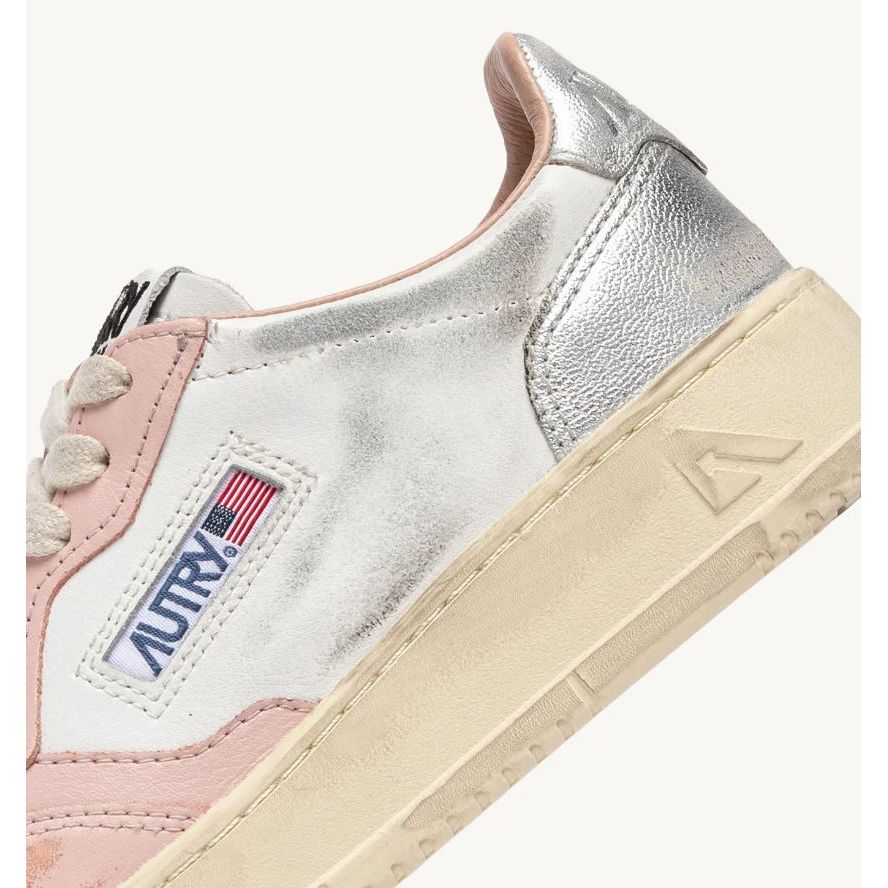 MEDALIST LOW SUPER VINTAGE SNEAKERS IN WHITE, PINK AND SILVER LEATHER